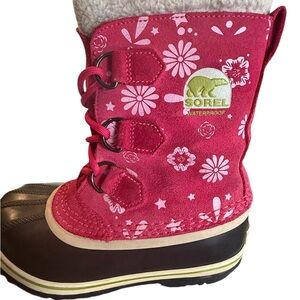 Sorel Kids Floral Pink and Brown Snow Boots